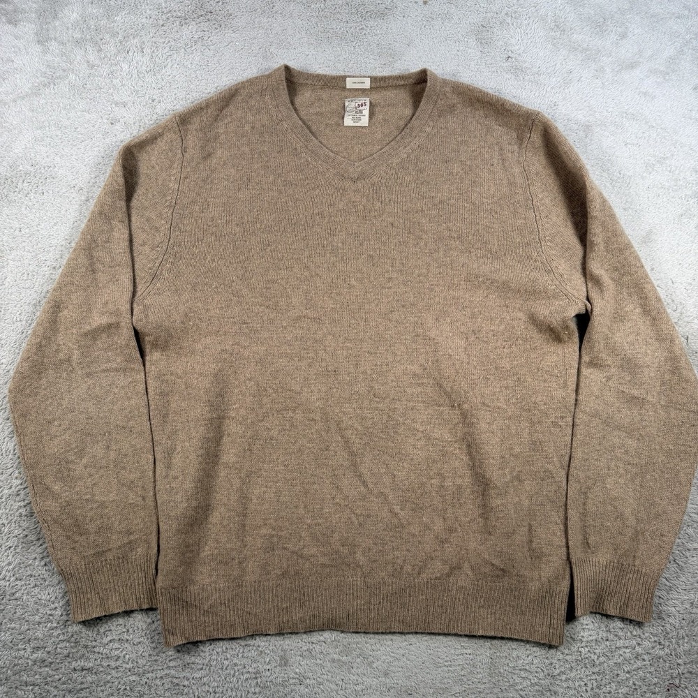 Article 365 Sweater Men Khaki Tan 100% Cashmere V-Neck Pullover Soft Lightweight
